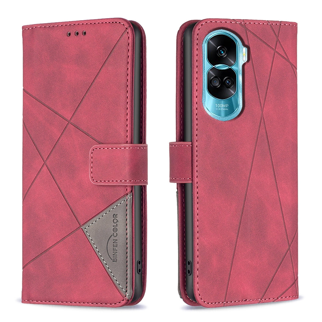 Honor X50i Wallet Case – Rhombus Texture PU Leather, Magnetic Buckle, Card Slots, Stand Function, Shockproof Protective Cover