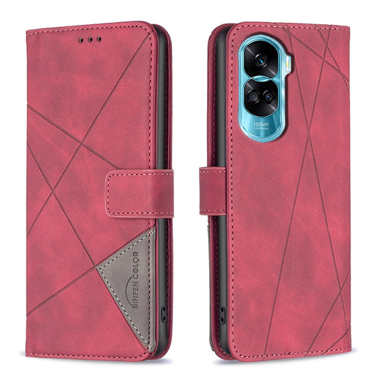 Honor X50i Wallet Case – Rhombus Texture PU Leather, Magnetic Buckle, Card Slots, Stand Function, Shockproof Protective Cover