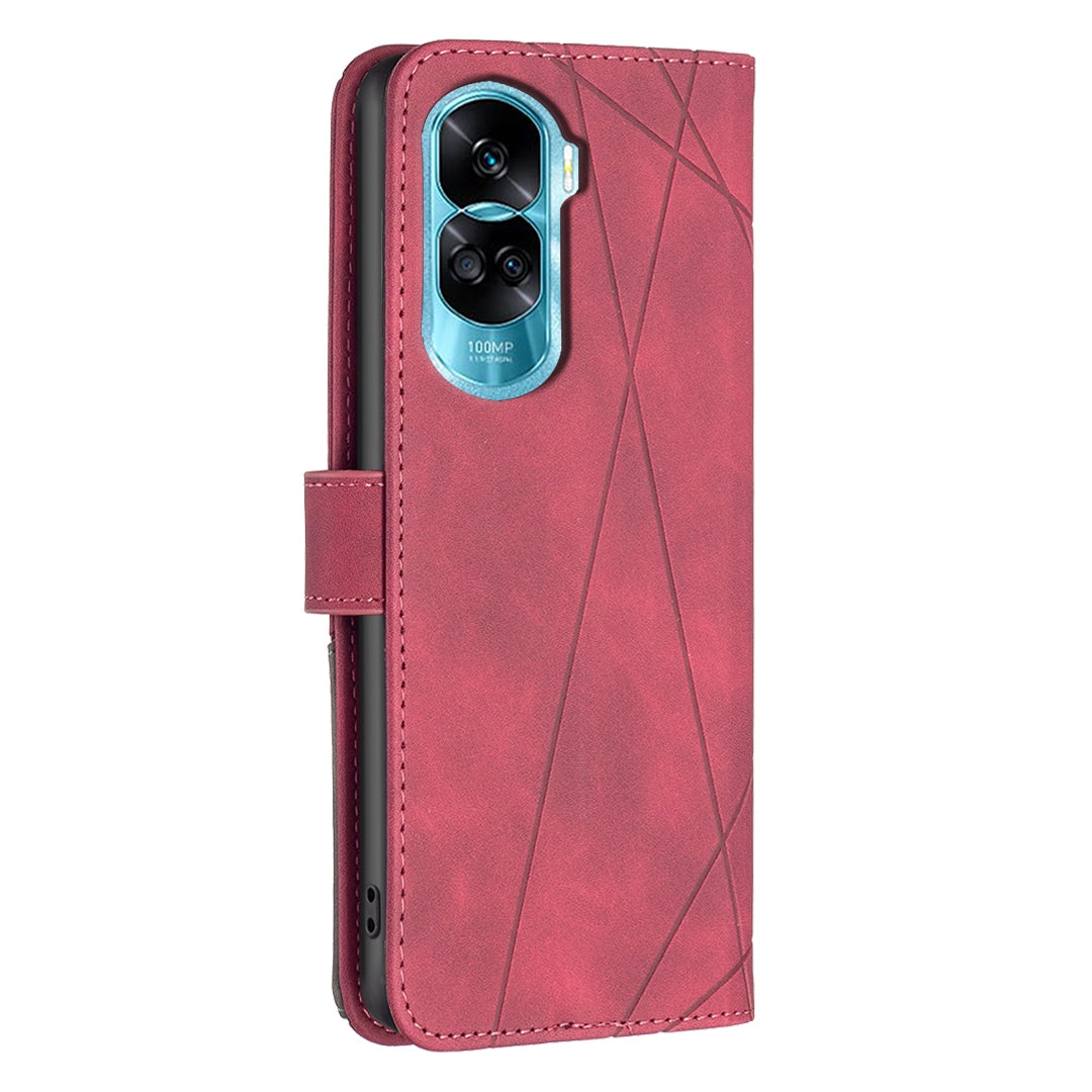 Honor X50i Wallet Case – Rhombus Texture PU Leather, Magnetic Buckle, Card Slots, Stand Function, Shockproof Protective Cover