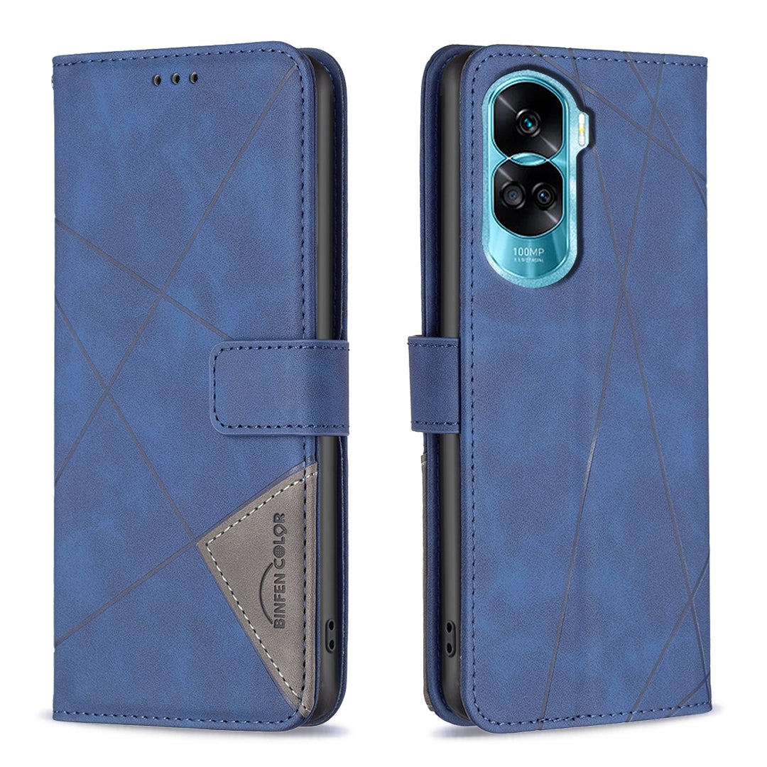 Honor 90 Lite Wallet Case – Rhombus Texture PU Leather, Magnetic Buckle, Card Slots, Stand Function, Shockproof Protective Cover
