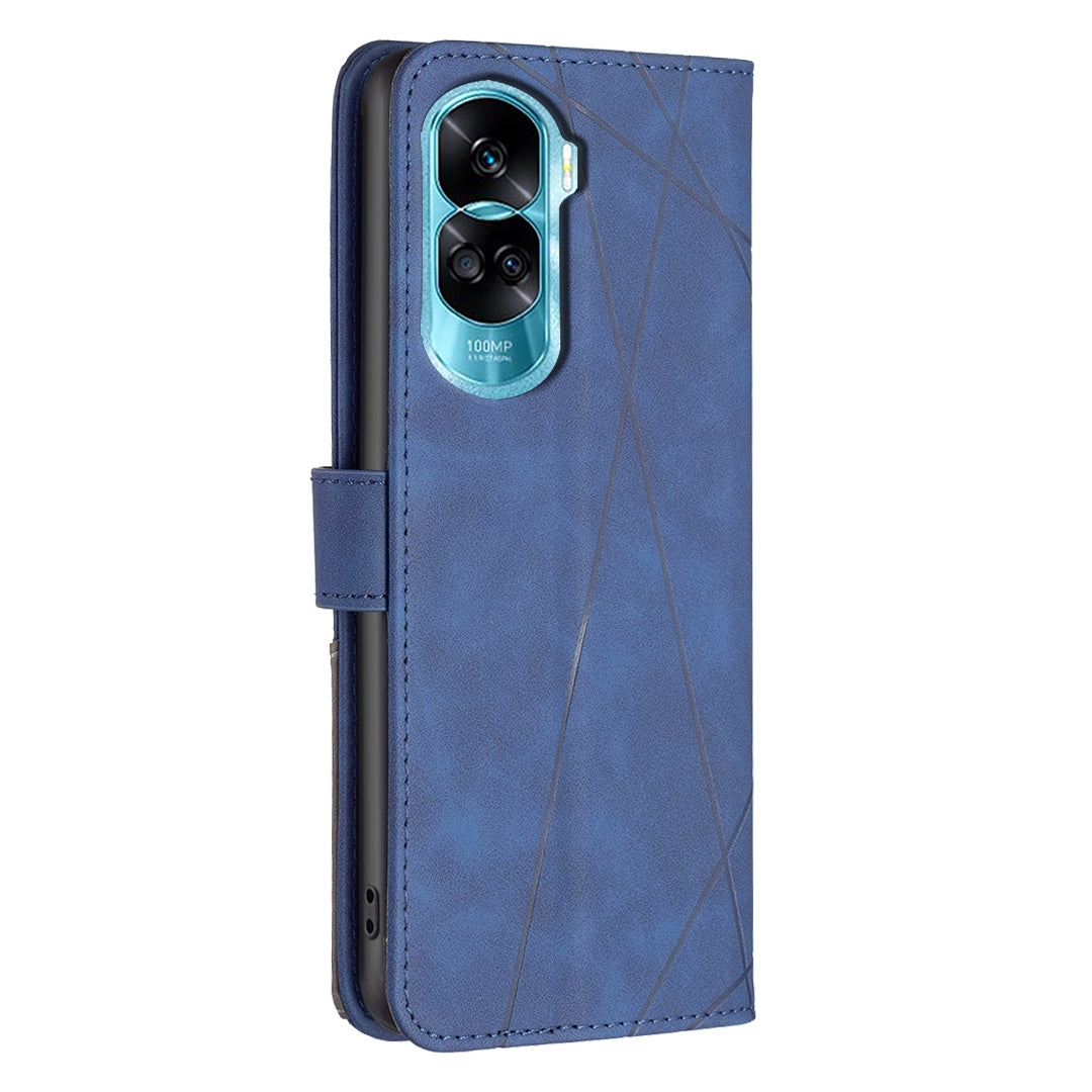 Honor 90 Lite Wallet Case – Rhombus Texture PU Leather, Magnetic Buckle, Card Slots, Stand Function, Shockproof Protective Cover