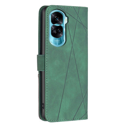 Honor 90 Lite Wallet Case – Rhombus Texture PU Leather, Magnetic Buckle, Card Slots, Stand Function, Shockproof Protective Cover