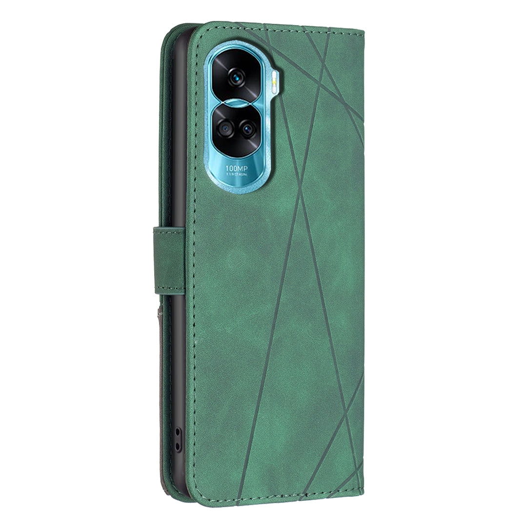 Honor X50i Wallet Case – Rhombus Texture PU Leather, Magnetic Buckle, Card Slots, Stand Function, Shockproof Protective Cover