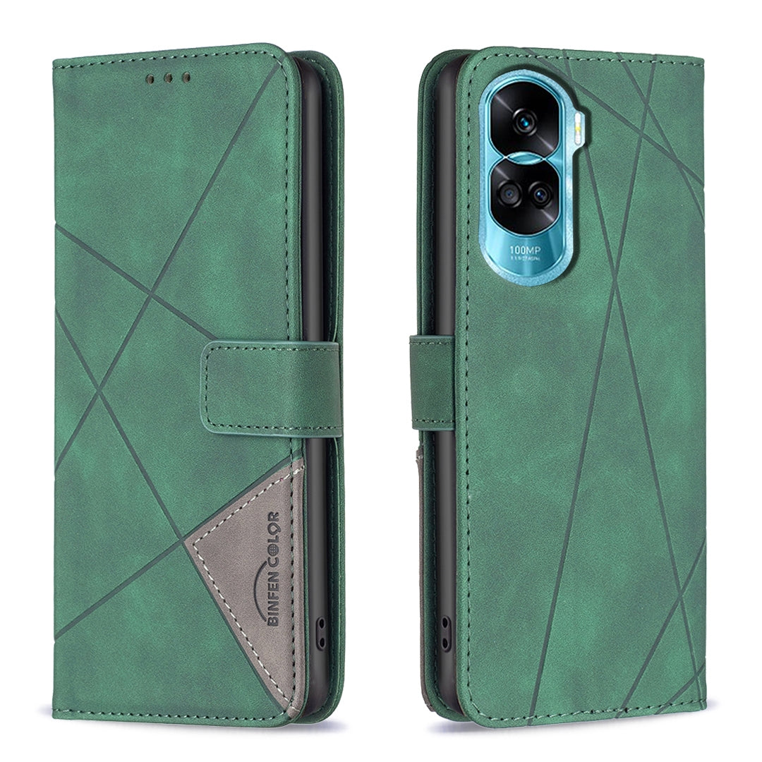 Honor X50i Wallet Case – Rhombus Texture PU Leather, Magnetic Buckle, Card Slots, Stand Function, Shockproof Protective Cover