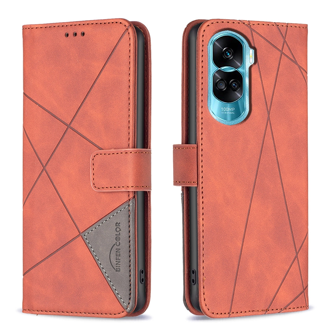 Honor X50i Wallet Case – Rhombus Texture PU Leather, Magnetic Buckle, Card Slots, Stand Function, Shockproof Protective Cover