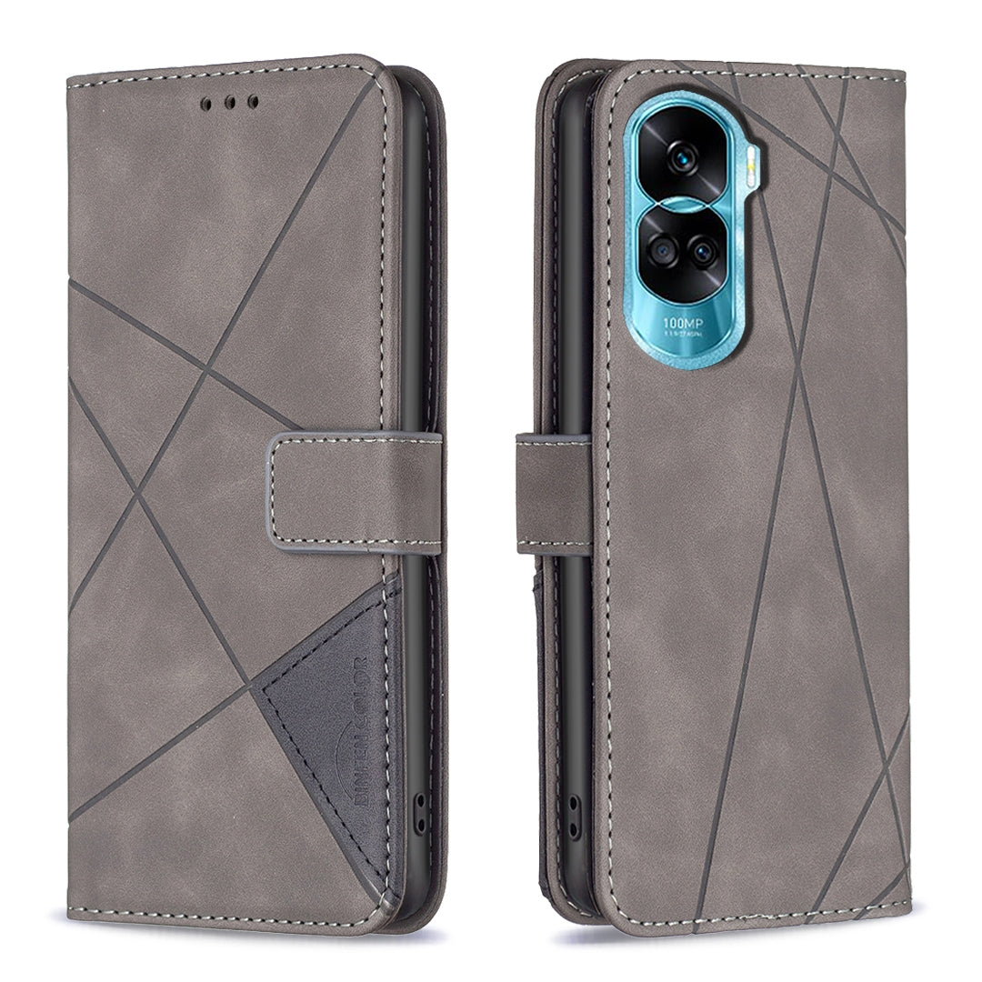 Honor X50i Wallet Case – Rhombus Texture PU Leather, Magnetic Buckle, Card Slots, Stand Function, Shockproof Protective Cover