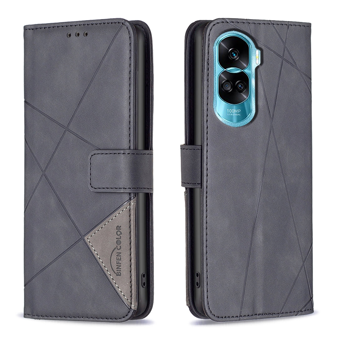 Honor 90 Lite Wallet Case – Rhombus Texture PU Leather, Magnetic Buckle, Card Slots, Stand Function, Shockproof Protective Cover
