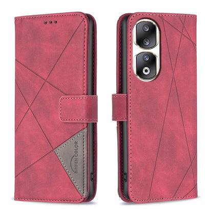 Honor 90 Pro Wallet Case – Rhombus Texture PU Leather, Magnetic Buckle, Card Slots, Stand Function, Shockproof Protective Cover