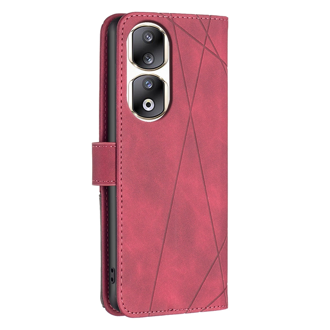 Honor 90 Pro Wallet Case – Rhombus Texture PU Leather, Magnetic Buckle, Card Slots, Stand Function, Shockproof Protective Cover