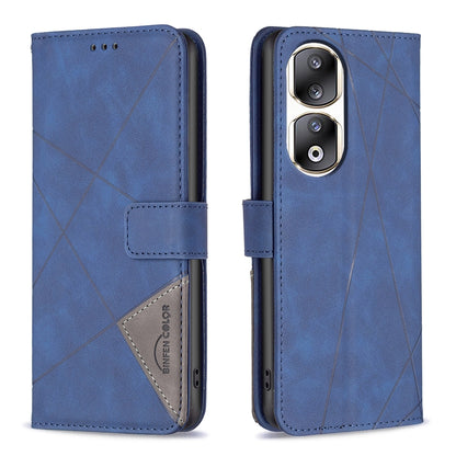 Honor 90 Pro Wallet Case – Rhombus Texture PU Leather, Magnetic Buckle, Card Slots, Stand Function, Shockproof Protective Cover