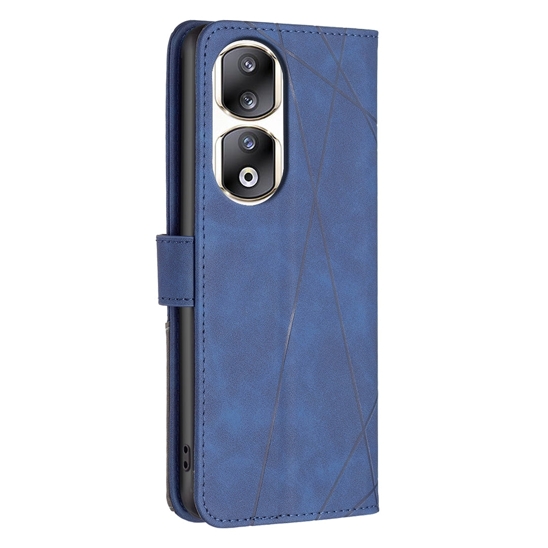 Honor 90 Pro Wallet Case – Rhombus Texture PU Leather, Magnetic Buckle, Card Slots, Stand Function, Shockproof Protective Cover
