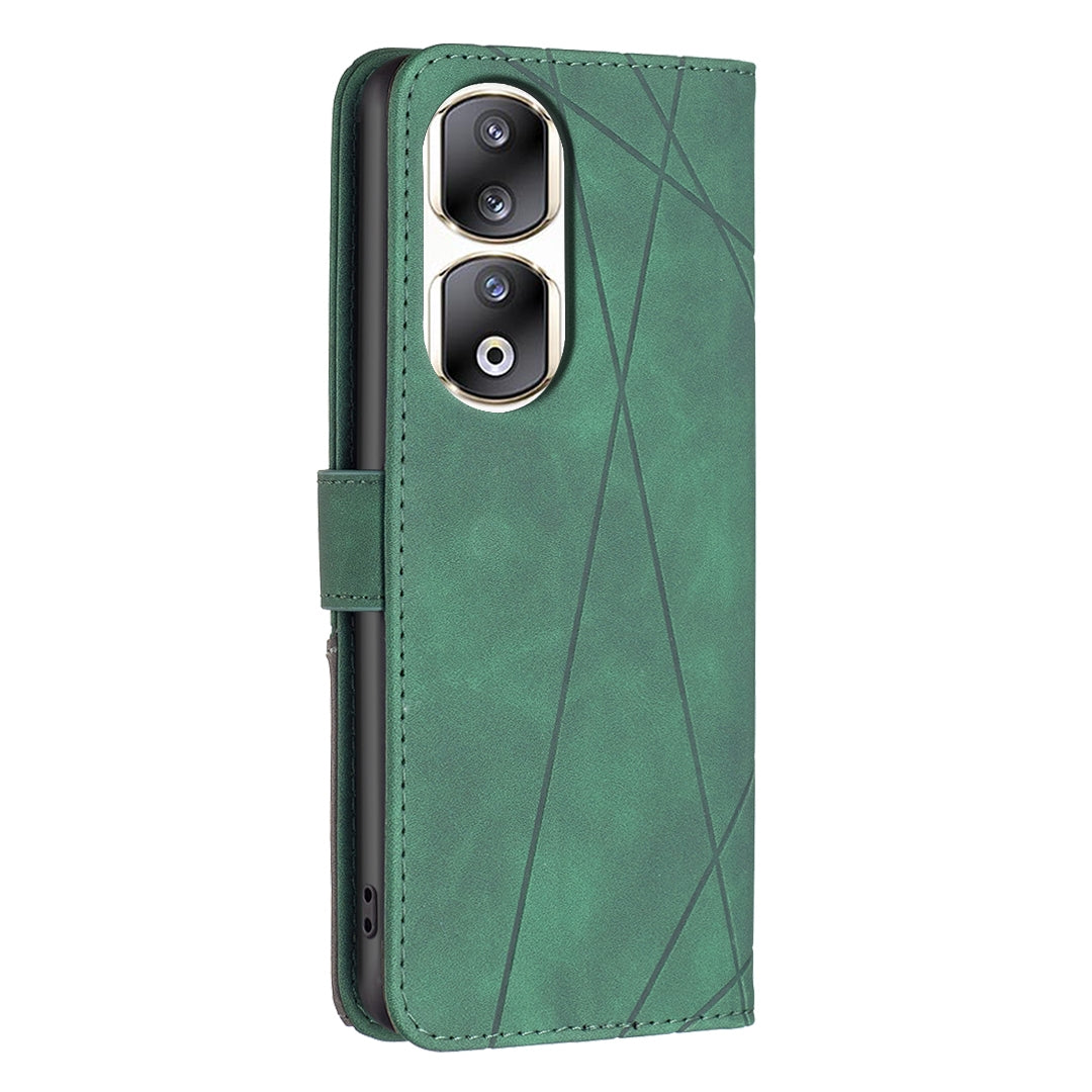 Honor 90 Pro Wallet Case – Rhombus Texture PU Leather, Magnetic Buckle, Card Slots, Stand Function, Shockproof Protective Cover
