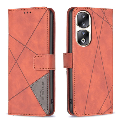 Honor 90 Pro Wallet Case – Rhombus Texture PU Leather, Magnetic Buckle, Card Slots, Stand Function, Shockproof Protective Cover