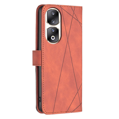 Honor 90 Pro Wallet Case – Rhombus Texture PU Leather, Magnetic Buckle, Card Slots, Stand Function, Shockproof Protective Cover