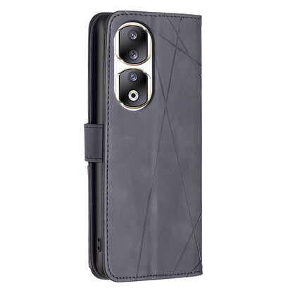 Honor 90 Pro Wallet Case – Rhombus Texture PU Leather, Magnetic Buckle, Card Slots, Stand Function, Shockproof Protective Cover