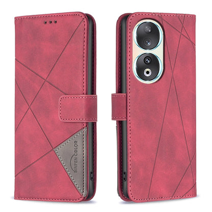 Honor 90 5G Wallet Case – Rhombus Texture PU Leather, Magnetic Buckle, Card Slots, Stand Function, Shockproof Protective Cover