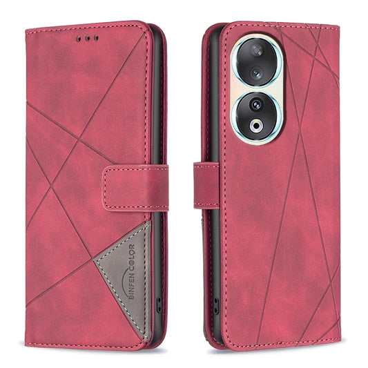Honor 90 5G Wallet Case – Rhombus Texture PU Leather, Magnetic Buckle, Card Slots, Stand Function, Shockproof Protective Cover