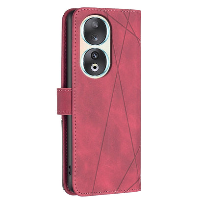 Honor 90 5G Wallet Case – Rhombus Texture PU Leather, Magnetic Buckle, Card Slots, Stand Function, Shockproof Protective Cover