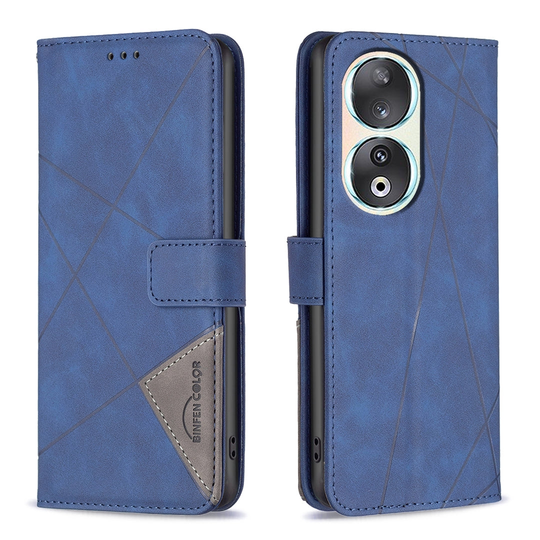 Honor 90 5G Wallet Case – Rhombus Texture PU Leather, Magnetic Buckle, Card Slots, Stand Function, Shockproof Protective Cover