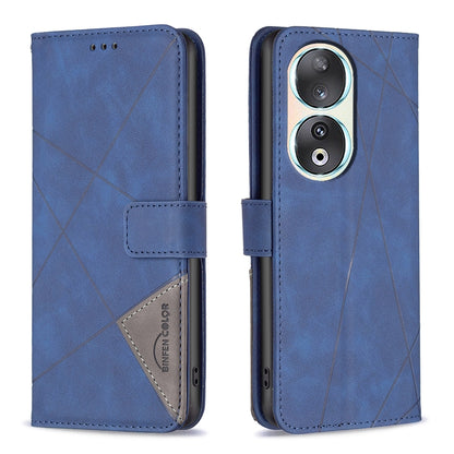 Honor 90 5G Wallet Case – Rhombus Texture PU Leather, Magnetic Buckle, Card Slots, Stand Function, Shockproof Protective Cover