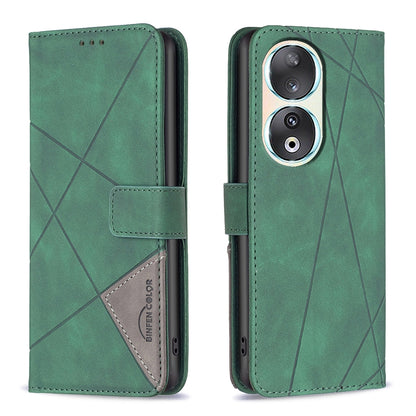 Honor 90 5G Wallet Case – Rhombus Texture PU Leather, Magnetic Buckle, Card Slots, Stand Function, Shockproof Protective Cover