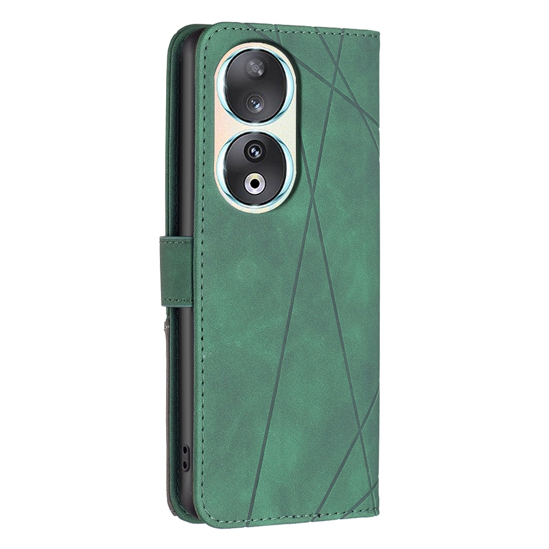 Honor 90 5G Wallet Case – Rhombus Texture PU Leather, Magnetic Buckle, Card Slots, Stand Function, Shockproof Protective Cover