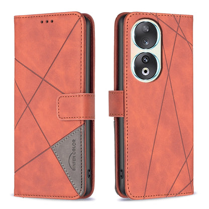 Honor 90 5G Wallet Case – Rhombus Texture PU Leather, Magnetic Buckle, Card Slots, Stand Function, Shockproof Protective Cover