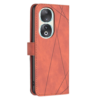 Honor 90 5G Wallet Case – Rhombus Texture PU Leather, Magnetic Buckle, Card Slots, Stand Function, Shockproof Protective Cover