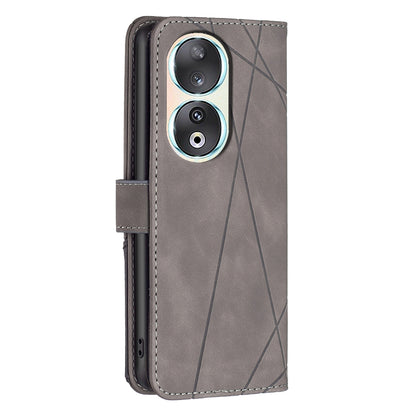 Honor 90 5G Wallet Case – Rhombus Texture PU Leather, Magnetic Buckle, Card Slots, Stand Function, Shockproof Protective Cover