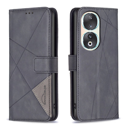 Honor 90 5G Wallet Case – Rhombus Texture PU Leather, Magnetic Buckle, Card Slots, Stand Function, Shockproof Protective Cover