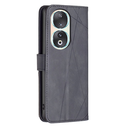 Honor 90 5G Wallet Case – Rhombus Texture PU Leather, Magnetic Buckle, Card Slots, Stand Function, Shockproof Protective Cover