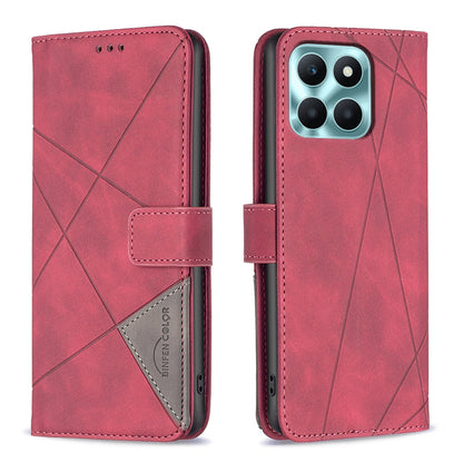 Honor X6a Wallet Case – Rhombus Texture PU Leather, Magnetic Buckle, Card Slots, Stand Function, Shockproof Protective Cover