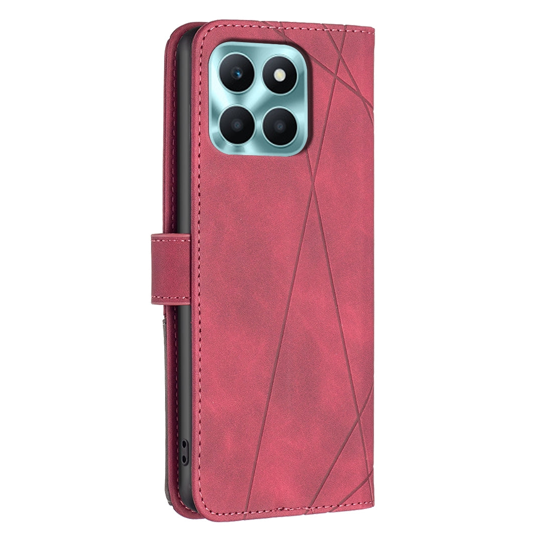 Honor X6a Wallet Case – Rhombus Texture PU Leather, Magnetic Buckle, Card Slots, Stand Function, Shockproof Protective Cover