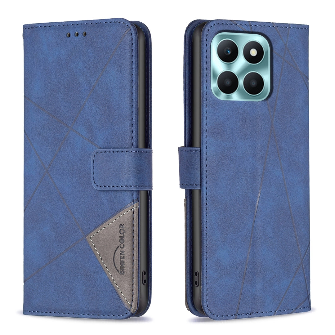 Honor X6a Wallet Case – Rhombus Texture PU Leather, Magnetic Buckle, Card Slots, Stand Function, Shockproof Protective Cover