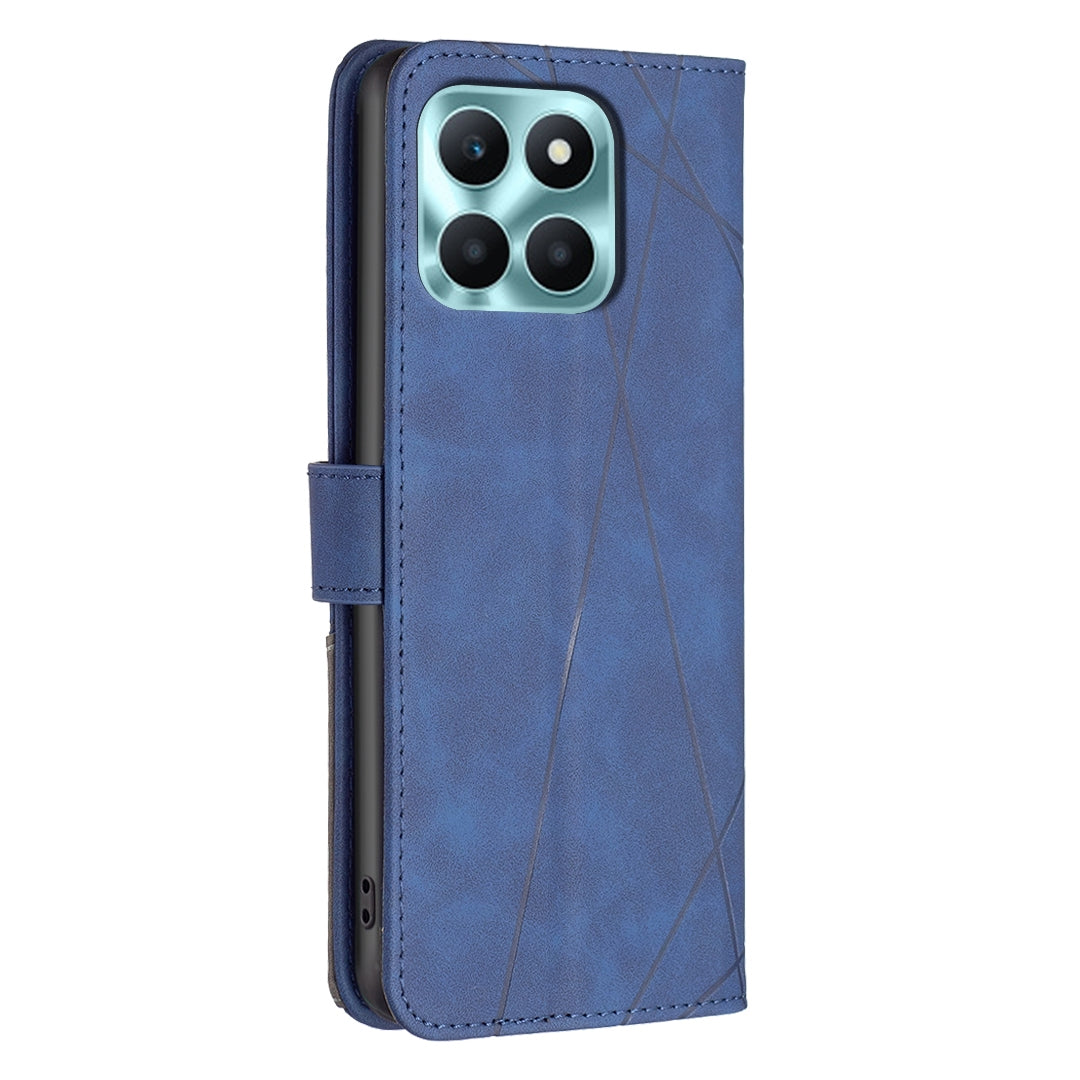 Honor X6a Wallet Case – Rhombus Texture PU Leather, Magnetic Buckle, Card Slots, Stand Function, Shockproof Protective Cover