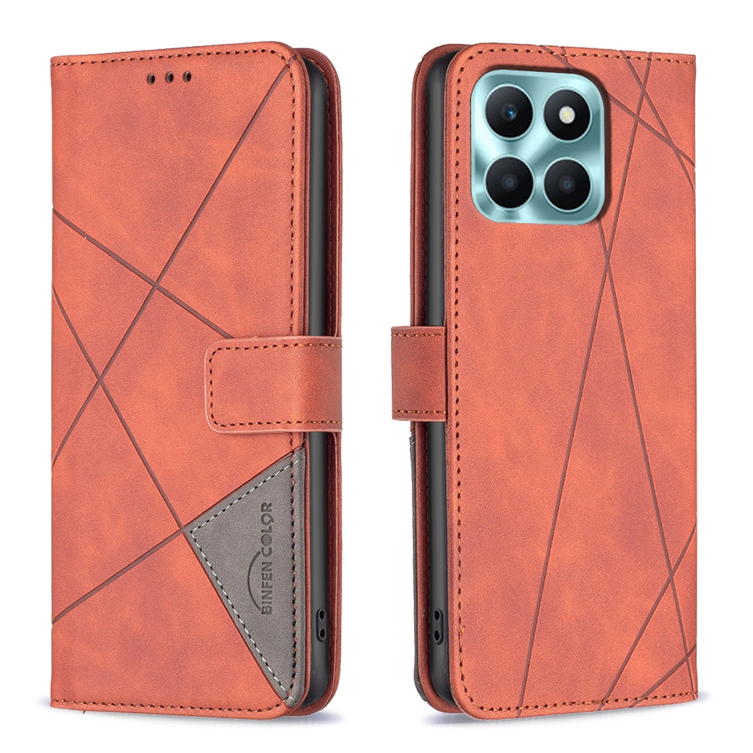 Honor X6a Wallet Case – Rhombus Texture PU Leather, Magnetic Buckle, Card Slots, Stand Function, Shockproof Protective Cover