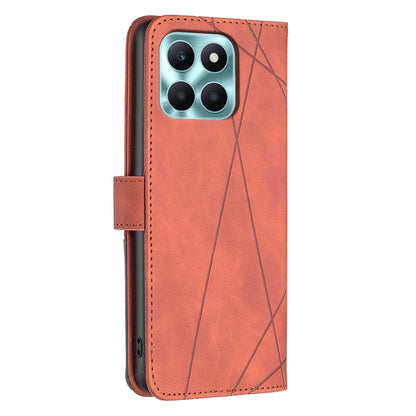 Honor X6a Wallet Case – Rhombus Texture PU Leather, Magnetic Buckle, Card Slots, Stand Function, Shockproof Protective Cover