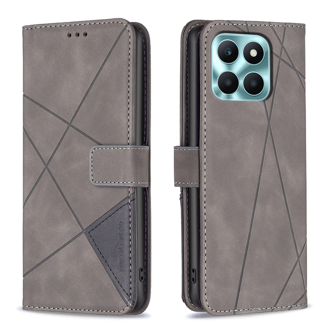 Honor X6a Wallet Case – Rhombus Texture PU Leather, Magnetic Buckle, Card Slots, Stand Function, Shockproof Protective Cover