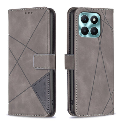 Honor X6a Wallet Case – Rhombus Texture PU Leather, Magnetic Buckle, Card Slots, Stand Function, Shockproof Protective Cover
