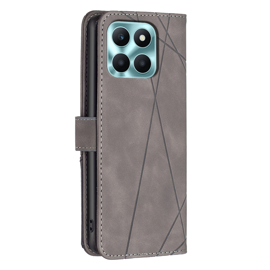 Honor X6a Wallet Case – Rhombus Texture PU Leather, Magnetic Buckle, Card Slots, Stand Function, Shockproof Protective Cover