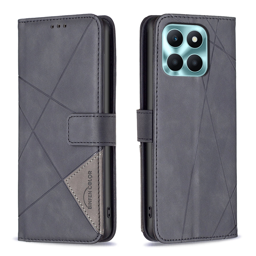 Honor X6a Wallet Case – Rhombus Texture PU Leather, Magnetic Buckle, Card Slots, Stand Function, Shockproof Protective Cover