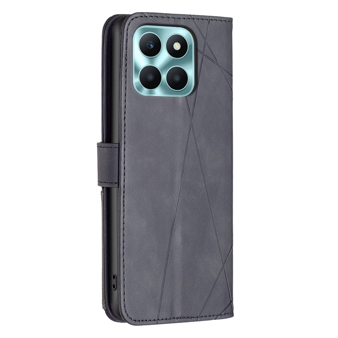 Honor X6a Wallet Case – Rhombus Texture PU Leather, Magnetic Buckle, Card Slots, Stand Function, Shockproof Protective Cover