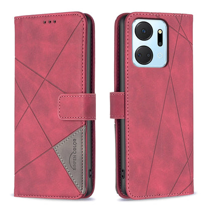 Honor X7A Wallet Case – Rhombus Texture PU Leather, Magnetic Buckle, Card Slots, Stand Function, Shockproof Protective Cover