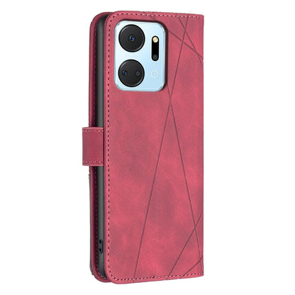 Honor X7A Wallet Case – Rhombus Texture PU Leather, Magnetic Buckle, Card Slots, Stand Function, Shockproof Protective Cover