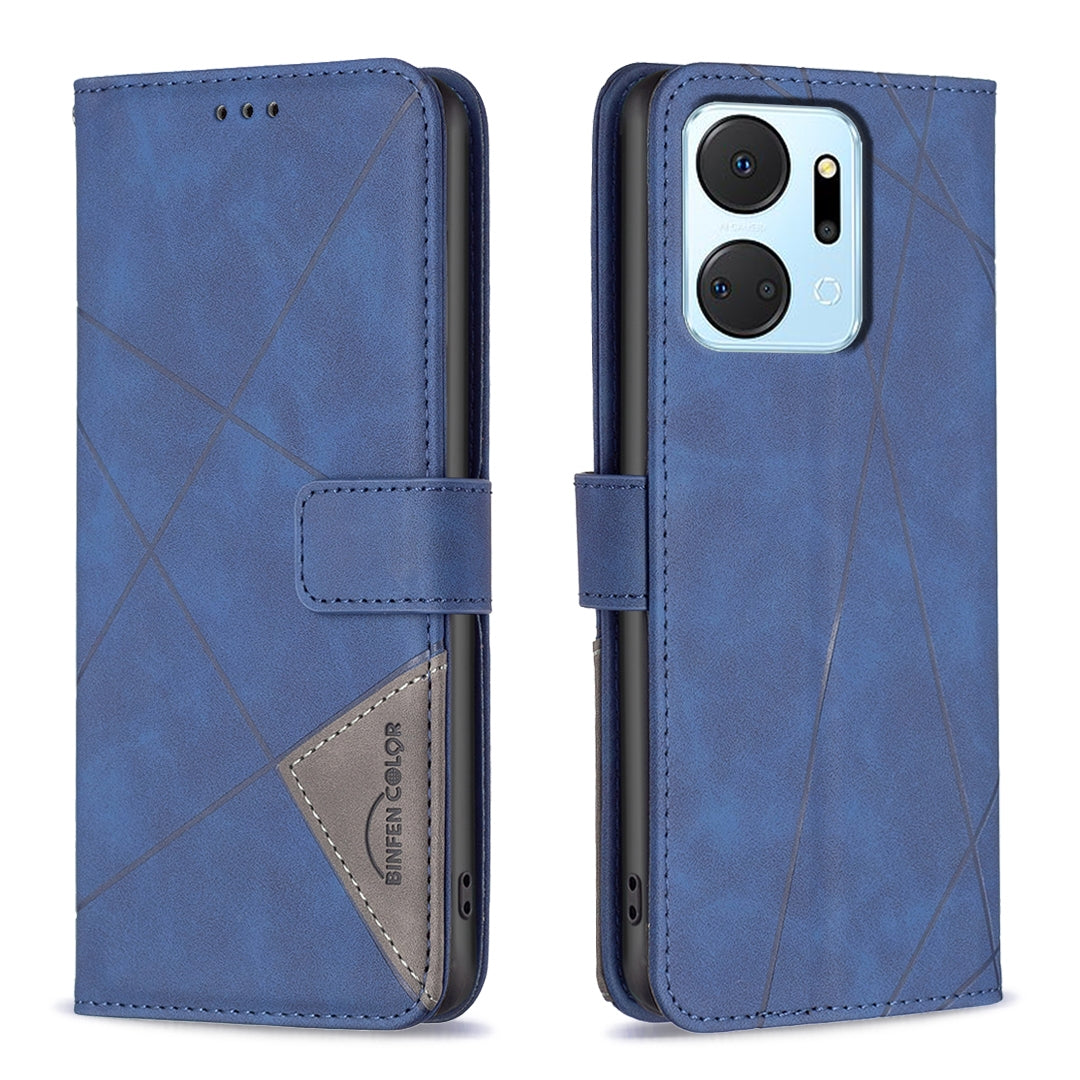 Honor X7A Wallet Case – Rhombus Texture PU Leather, Magnetic Buckle, Card Slots, Stand Function, Shockproof Protective Cover