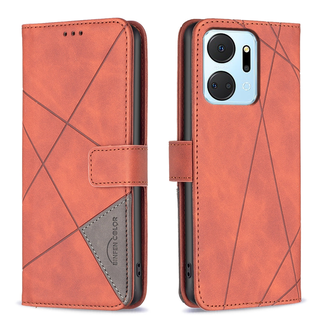 Honor X7A Wallet Case – Rhombus Texture PU Leather, Magnetic Buckle, Card Slots, Stand Function, Shockproof Protective Cover
