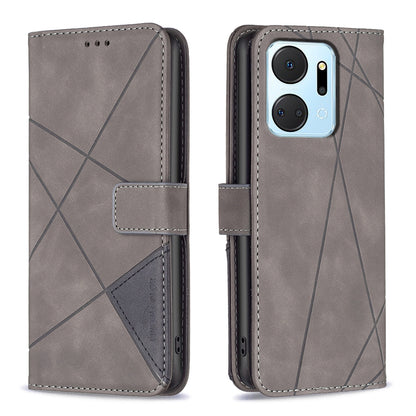Honor X7A Wallet Case – Rhombus Texture PU Leather, Magnetic Buckle, Card Slots, Stand Function, Shockproof Protective Cover