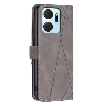 Honor X7A Wallet Case – Rhombus Texture PU Leather, Magnetic Buckle, Card Slots, Stand Function, Shockproof Protective Cover