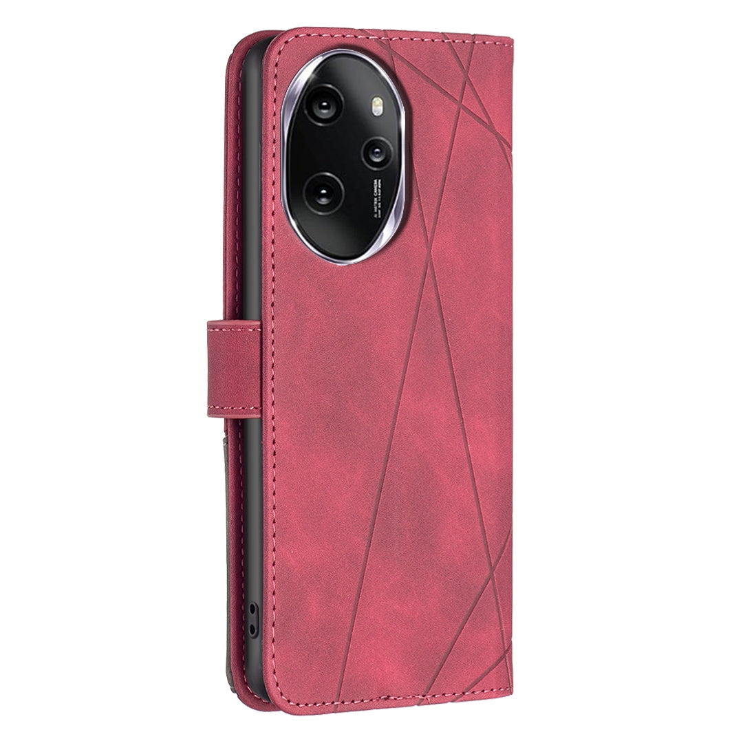 Honor 100 Pro Wallet Case – Rhombus Texture PU Leather, Magnetic Buckle, Card Slots, Stand Function, Shockproof Protective Cover