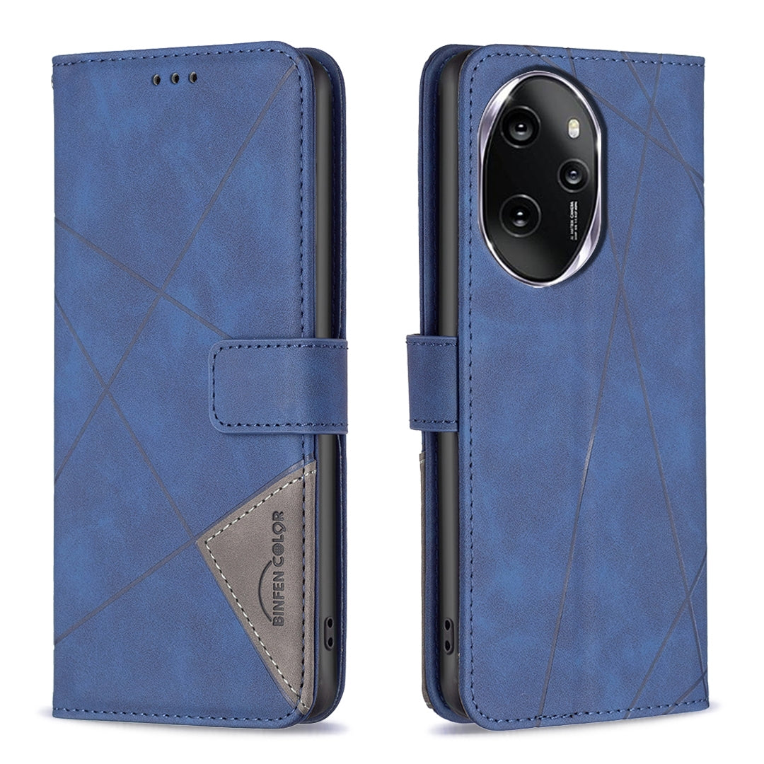 Honor 100 Pro Wallet Case – Rhombus Texture PU Leather, Magnetic Buckle, Card Slots, Stand Function, Shockproof Protective Cover